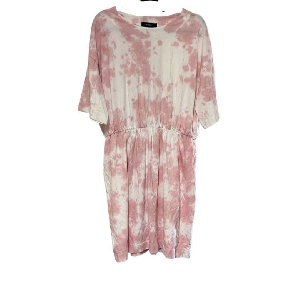 Forever 21 2X Pink‎ White Tie Dye Elastic Waist Tshirt Dress 100% Cotton Beach